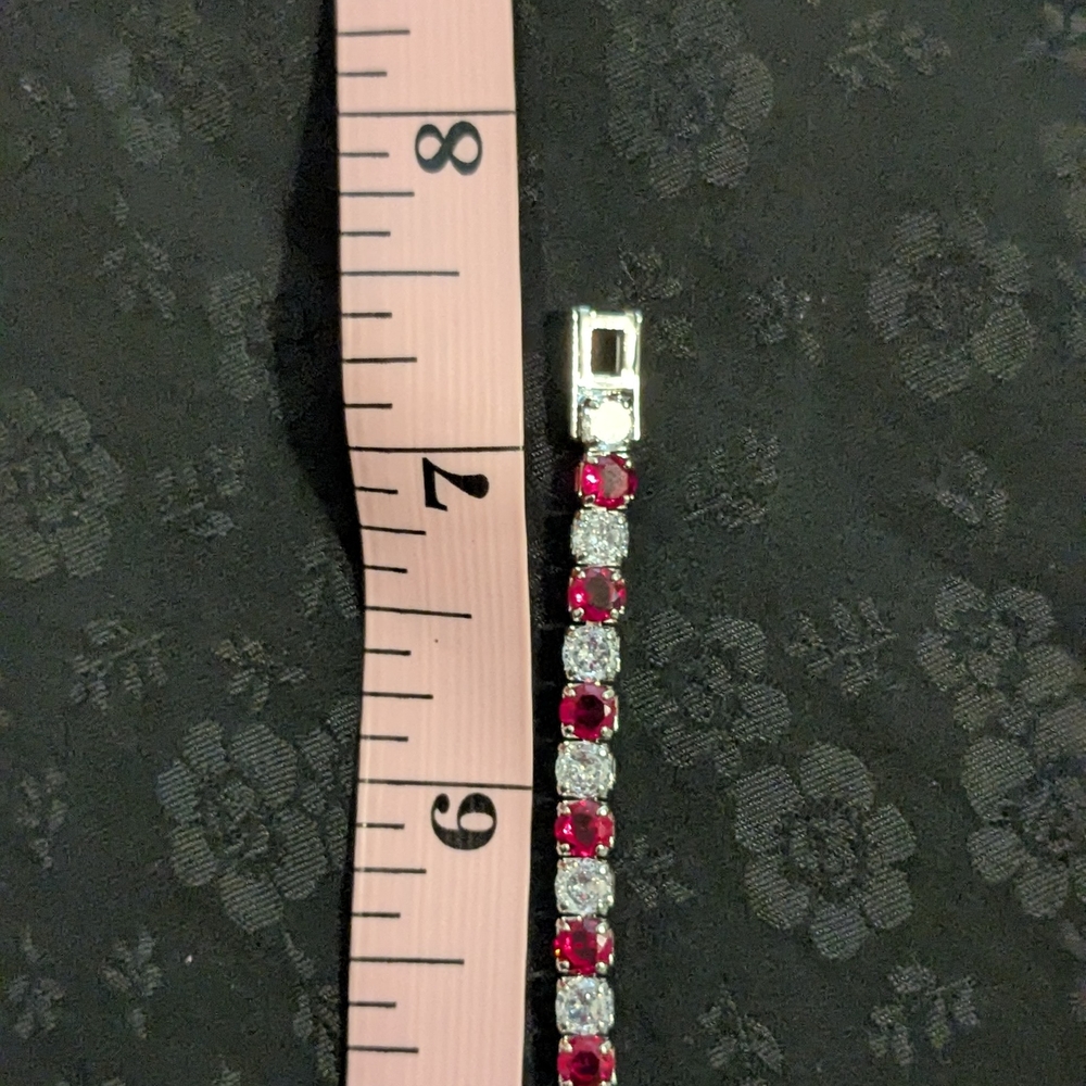 Elegant Red and White CZ Silver Tone Tennis Bracelet 7" - Picture 7 of 7